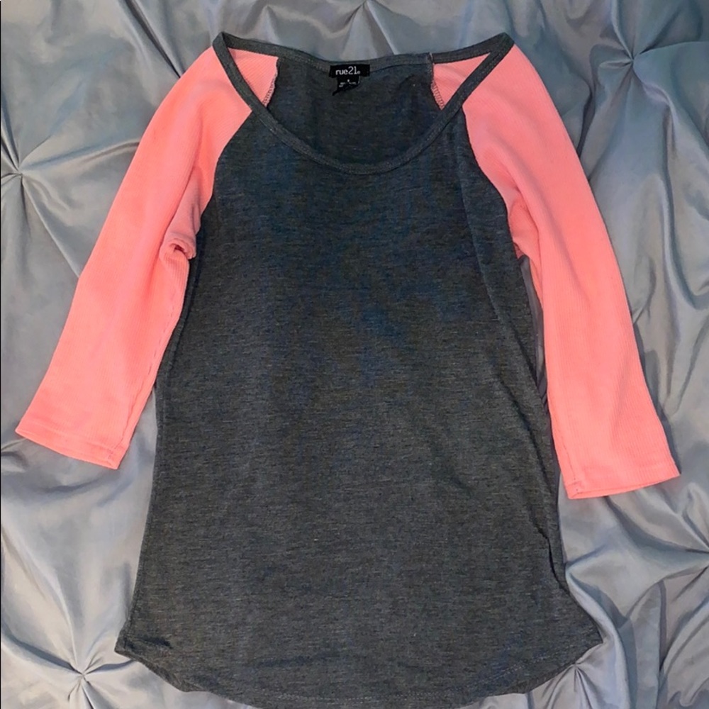 Gray and Pink Rue21 Baseball Style Top
